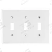 HUBBELL Wall Plate: Toggle, 3 Gang, White, Std Size (MPN P3W). Key specifications — Brand: HUBBELL; Material: Polycarbonate.