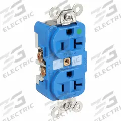 HUBBELL Receptacle: Hospital Grade Fed. Spec., Duplex, 5-20R, Blue, 125V AC, 20 A, 2 Pole / 3 Wire (MPN HBL8300BL)