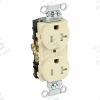 HUBBELL Receptacle: Duplex, 5-20, Ivory, 125V AC, 20 A, 2 Pole / 3 Wire (MPN CR20ITR)
