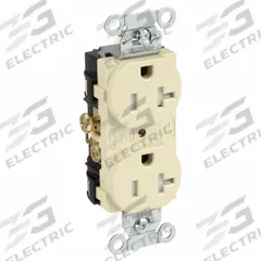 HUBBELL Receptacle: Duplex, 5-20, Ivory, 125V AC, 20 A, 2 Pole / 3 Wire (MPN CR20ITR)