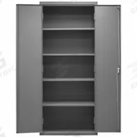 DURHAM MFG Storage Cabinet: 36 in x 18 in x 84 in, Swing Handle & Keyed, 16 ga Panel Thick, Frame (MPN 2603-4S-95). Key specifications — attr62698: Gray; attr62736: Welded; attr87895: Frame; attr62693: Assembled; attr62737: Stationary; attr62694: Adjustable; attr62695: Powder Coated; attr62696: Steel.