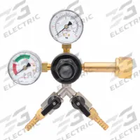 HARRIS Beverage Gas Regulator: For Beer Beverage, For Carbon Dioxide Gas, 1 Regulators, 2 Outlets (MPN 3005233). Key specifications — attr1099317: Carbon Dioxide; attr1099319: CGA 320; attr1099324: 5/16 in Barb; attr1134051: HARRIS; attr1134054: Primary Gas Regulator.