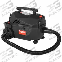 DAYTON Wet/Dry Vacuum: 4 gal Tank Size, Plastic, 1 1/4 in Vacuum Hose Dia, 8 ft Hose Lg, Wet/Dry (MPN 61HV80). Key specifications — Tank Material: Plastic; Vacuum Pickup Type: Wet/Dry; Brand: DAYTON.