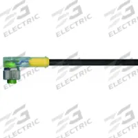 Cordset: M12 Female Right Angle X Bare Wire, 3 Pins, Black, PUR, 5 m Cable Lg, 4 A Max Current (A) (MPN 7000-12381-6330500). Key specifications — Cable Jacket Color: Black; End 1 Gender: Female; End 1 Mounting Orientation: Right Angle; End 2 Connection Type: Bare Wire; IP Rating: IP67; Brand: MURRELEKTRONIK; Wire Size: 22 AWG; Cable Jacket Material: PUR.
