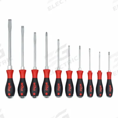 WIHA Screwdriver Set: 1-10 Pieces, 10 Pieces, Phillips/Slotted Tip, Cushion Grip - General Purpose Screwdriver Sets