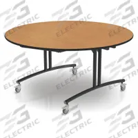 PALMER HAMILTON Folding Table: Golden Oak, 30 in Overall Ht, 60 in Overall Lg, 60 in Overall Wd (MPN PHLIP20-3060RD-OB). Key specifications — Tabletop Structural Material: Particle Board; Tabletop Surface Material: Laminate.