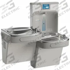 ELKAY Bi-Level Drinking Fountain with Bottle Filler: On-Wall, 8 gph @ 50°F, Plastic, Gray (MPN LZSTL8WSVRLK). Key specifications — Brand: ELKAY; Housing Material: Plastic; Filter Access: Bottom Panel Access; Housing Finish: Granite; Chilling Capacity: 8 gph @ 50°F; Housing Color: Gray.