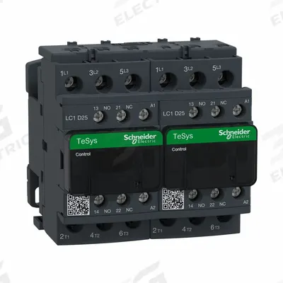 SCHNEIDER Magnetic Contactor: Reversing, 3 Poles, 3NO Contacts, 25 A - Reversing IEC Contactors