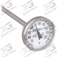 THERMCO Dial Pocket Thermometer: 25°F to 125°F, +/- 1% Accuracy, 5 in Stem Lg, Fahrenheit (MPN YP125FNSF). Key specifications — attr1280785: Fahrenheit; attr1275298: +/- 1%; attr1275296: THERMCO.