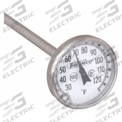 THERMCO Dial Pocket Thermometer: 25°F to 125°F, +/- 1% Accuracy, 5 in Stem Lg - NSF-Rated Dial Pocket Thermometers
