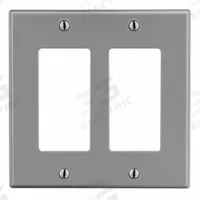HUBBELL Wall Plate: Decorator-Rocker, 2 Gang, Gray, Std Size (MPN P262GY). Key specifications — Brand: HUBBELL; Material: Polycarbonate.