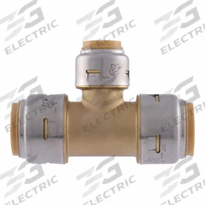SHARKBITE MAX Push-Fit Tee Fitting: Tee, 3/4 in OD x 3/4 in OD x 1/2 in OD Size, Brass - Standard Brass Push-to-Connect Tube Fittings