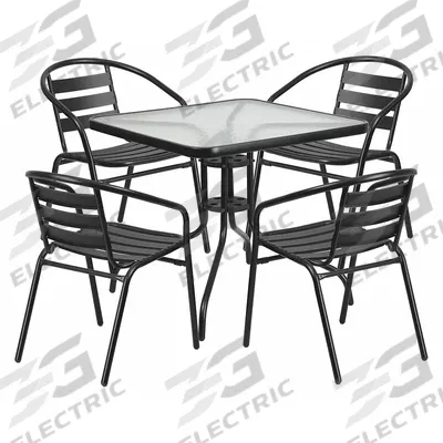 FLASH FURNITURE Square Patio Table Set: Clear, Metal Chair Back, 31 1/2 in Table Wd, Glass - Square Patio Table Sets