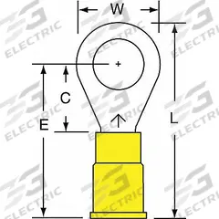 3M Ring Terminal: Yellow, Vinyl Insulation, 5/16 in Stud Size, 12 AWG to 10 AWG Wire Sizes, 600 V (MPN MV10-516R/SK). Key specifications — attr1308027: 3M; attr1356513: MV10.