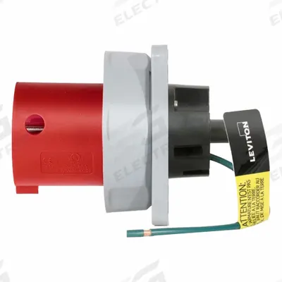 LEVITON Pin and Sleeve Inlet: Red, 277/480V AC, Three Phase, 100 A, 4 Pole, 5 Wire - Washdown-Rated Inlets