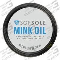 SOFSOLE Mink Oil: 82115, Clear, Lanolin/Mink Oil/Silicone/Vitamin E, 3 1/2 oz Size, Leather, Oil. Key specifications — Color: Clear; Brand: SOFSOLE; Material: Silicone; Application Method: Rub-In; Container Type: Cylinder; For Material: Leather.