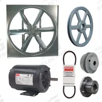 DAYTON Supply Fan w/Drive Package: Belt Drive, 36 in Blade, Open Dripproof, 12,220 cfm, 230/460V AC (MPN 7AD02). Key specifications — Nameplate Voltage: 230/460V AC; Assembled: Unassembled; Brand: DAYTON; Enclosure Design: Open Dripproof Motor.