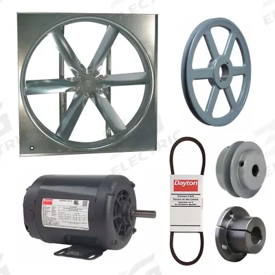 Dayton Supply Fan w/Drive Package: Belt Drive, 36 in Blade, Open Dripproof, 12,220 cfm - Belt-Drive Panel Supply Fans with Drive Package
