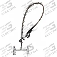 DOMINION COMMERCIAL FAUCETS Pre Rinse Faucet: Deck, 2 Mounting Holes, Brass, Chrome, Pull-Down Spout (MPN 77-9004PR). Key specifications — Brand: DOMINION COMMERCIAL FAUCETS; Color/Finish: Chrome.