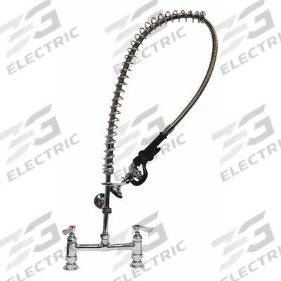 DOMINION COMMERCIAL FAUCETS Pre Rinse Faucet: Deck, 2 Mounting Holes, Brass, Chrome - Pre-Rinse Faucets with Spray Spring Hose