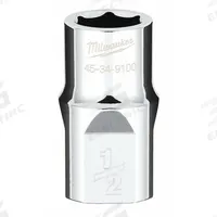 MILWAUKEE Standard Socket: SAE, 1/2 in Drive Size, 1/2 in Socket Size, 6-Point, Std, Chrome (MPN 45-34-9100). Key specifications — attr1204417: MILWAUKEE; attr1204392: Chrome.