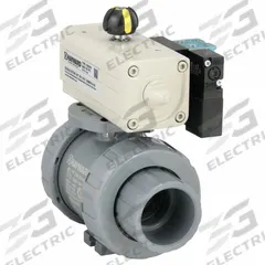HAYWARD FLOW CONTROL Pneumatically Actuated Two-Way Ball Valve: 1 1/2 in, CPVC, Air to Air (MPN PSDTBH215STVA8). Key specifications — Brand: HAYWARD FLOW CONTROL; Connection Gender - Side 1: Female; Actuator Features: Position Indicator; Actuator Operation: Air to Air; Actuator Series: PSD; Connection Gender - Side 2: Female; Connection Type - Side 1: True-Union Socket/True-Union NPT; Connection Type - Side 2: True-Union Socket/True-Union NPT.