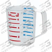 RUBBERMAID COMMERCIAL PRODUCTS Measuring Cup: Dry/Liquid, 8 fl oz Capacity, Polycarbonate, Clear (MPN FG321000CLR). Key specifications — Dry/Liquid: Dry; Material: Polycarbonate; Color: Clear; Brand: RUBBERMAID COMMERCIAL PRODUCTS; NSF Certified: Yes; Graduation Subdivisions: 1 cup.