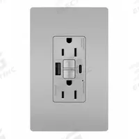 USB Receptacle: Duplex, 5-15R, 2 USB Ports, USB Type A/C, Gray, 125V AC, 15 A, GFCI (MPN 1597TRUSBACGRY). Key specifications — Brand: LEGRAND.