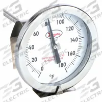 DWYER Clip On Dial Thermometer: 0°F to 180°F, +/- 2% Accuracy, 5 in Stem Lg, Fahrenheit (MPN CBT250101). Key specifications — Accuracy: +/- 2%; Brand: DWYER; Temperature Units: Fahrenheit.