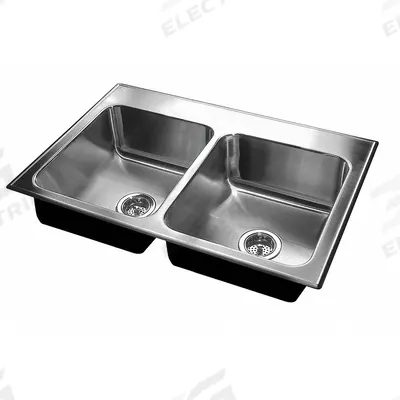JUST MANUFACTURING Kitchen Sink: 43 in Overall Lg, 22 in Overall Wd, 7 1/2 in Bowl Dp - Two-Bowl Counter-Mounted Kitchen & Bar Sinks without Faucets