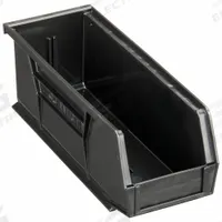 QUANTUM STORAGE SYSTEMS Hang and Stack Bin: 4 1/8 in x 10 7/8 in x 4 in, Black, 30 lb Load Capacity (MPN QUS224BR). Key specifications — Electrostatic Discharge: Not Electrostatic Discharge Conductive; Brand: QUANTUM STORAGE SYSTEMS; % Recycled Content: 100%.