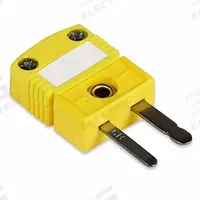 OMEGA Temperature Probe Connectors & Adapters: Plug, For Type K Thermocouple Type, Mini Plug, 2 Pins (MPN SMPW-K-M). Key specifications — attr1432251: No Clamp Included; attr1432252: Write-On Window Included; attr1432255: Flat; attr1276097: Plug; attr1276100: Chromel; attr1276082: Mini Plug; attr1276092: OMEGA; attr1276087: Yellow.