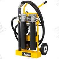 PARKER Hydraulic Oil Filter Cart: 5 gpm Max Flow Rate, 150 psi Max Pressure, 1 hp Motor Horsepower (MPN 5PFCC220Q10QBVPI1). Key specifications — attr95879: Electric; attr98908: PARKER.
