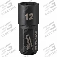 MILWAUKEE Impact Socket: SAE/Metric, 12 mm Socket Size, 6-Point, Short, 1 41/64 in Overall Lg (MPN 49-16-1612). Key specifications — attr1215501: MILWAUKEE; attr1215515: Black Oxide; attr1215518: 12 mm.