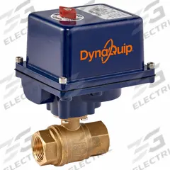 DYNAQUIP CONTROLS Electrically Actuated Two-Way Ball Valve: 1/2 in, Brass, 120V AC, FNPT x FNPT (MPN EHG23ATE20). Key specifications — Included Mounting: ISO 5211 Actuator Mounting Pad; Brand: DYNAQUIP CONTROLS; Stem Material: Nickel-Plated Brass; Actuator Features: Position Indicator.