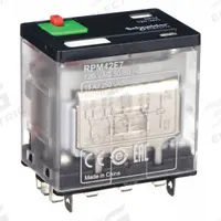 SCHNEIDER General Purpose Relay: Socket Mounted, 15 A Current Rating, 120V AC, 4PDT, F Socket (MPN RPM42F7). Key specifications — Brand: SCHNEIDER; Base Type: Square; Mounting Style: Plug-In; Pin Shape: Flat; Electrical Connection: Quick-Connect; Manufacturer Part Number: RPM42F7; Series: Harmony™ RPM Series.