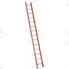 WERNER Straight Ladder: 14 ft Ladder Size, Fiberglass, 300 lb Load Capacity, 31 lb Wt, 14 Rungs (MPN D6214-1). Key specifications — Color: Orange; Brand: WERNER; Included Features: Mar-Resistant End Caps; Shoe Type: Slip-Resistant.