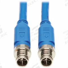 EATON TRIPP LITE Ethernet Cable: 16.4 ft Lg, X Coding, M12 Male Straight x M12 Male Straight, PoE++ (MPN NM12-6A1-05M-BL). Key specifications — Brand: EATON TRIPP LITE; Cable Jacket Color: Blue; End 1 Coding: X; End 2 Coding: X; IP Rating: IP68; Performance Category: Cat6a; Power over Ethernet (PoE): PoE++.