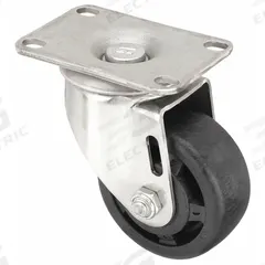 APPROVED VENDOR Plate Caster: Swivel, No Brake, Nylon, 3 in Wheel Dia., 1 1/4 in Wheel Wd, Slot (MPN P12SX-HNG030G-12). Key specifications — Brand: APPROVED VENDOR; Wheel/Tread Color: Black; Roll Up: Swivel.