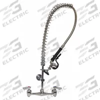 DOMINION COMMERCIAL FAUCETS Pre Rinse Faucet: Wall, 2 Mounting Holes, Brass, Chrome, Pull-Down Spout (MPN 77-9010PR). Key specifications — Brand: DOMINION COMMERCIAL FAUCETS; Color/Finish: Chrome.