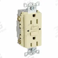 HUBBELL GFCI Receptacle: Duplex, 5-15, Ivory, GFCI, 125V AC, 15 A, 2 Pole / 3 Wire (MPN GFR15I)