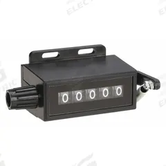 DAYTON Mechanical Counter: Top Coming (TC), Top Coming (TC), Base Mounting, Black, White, 5 Digits (MPN 6X158). Key specifications — attr1048545: 6X158; attr1048549: DAYTON; attr1048546: Black; attr1048554: White; attr1048558: Counter May be Handheld or Mounted; attr1048564: Right Hand Top Coming; attr1048565: Base; attr1048567: Mechanical.
