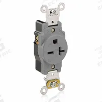 LEVITON Receptacle: Single, 6-20, Gray, 250V AC, 20 A, 2 Pole / 3 Wire (MPN 5461-GY)