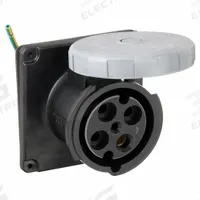 HUBBELL Pin and Sleeve Receptacle: Black, 600V AC, Three Phase, 100 A, 3 Pole, 4 Wire, IEC Grounding (MPN HBL4100R5W). Key specifications — Brand: HUBBELL.