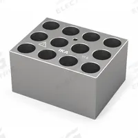 IKA Dry Block: Anodized Aluminum, 3 3/4 in Overall Wd, 3 in Overall Lg, 12 Wells, 17 3/4 mm Well Dia (MPN 4469700). Key specifications — Product Type: Dry Block Heater; Includes Thermometer Well: Yes; Material: Anodized Aluminum; Brand: IKA.
