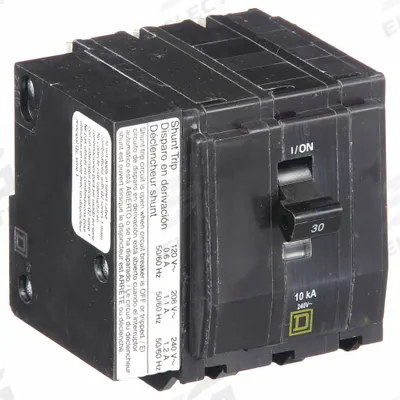 SQUARE D Miniature Circuit Breaker: 30 A, 120/240V AC, Three Phase, 10kA at 120/240V AC - QO Series, Plug-In Square D Miniature Circuit Breakers