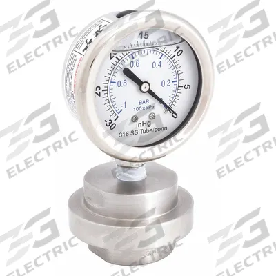 KODIAK Pressure Gauge with Diaphragm Seal: KC301/DSM35LP, 2 1/2 in Dial, 316 Stainless Steel - Low-Pressure Dial Pressure Gauges with 316 SS Mini-Seal