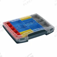 BOSCH Tool Box: 12 1/2 in W 14 1/4 in D 2 1/4 in H, Plastic, Blue, Hinged Lid, Padlock (MPN I-BOXX53-12). Key specifications — attr1116905: Blue; attr1116917: Hinged; attr1116946: BOSCH; attr1116904: Padlock.