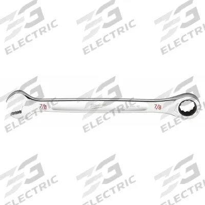 MILWAUKEE Ratcheting Combination Wrench: Chrome Vanadium Steel, Chrome, 7/8 in Head Size - SAE 12-Point Ratcheting Combination Wrenches