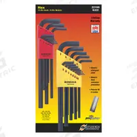 BONDHUS Hex Key Set: 16 or More Pieces, L, Metric and SAE, Std End, Long, 22 Pieces, Black Oxide (MPN 22199). Key specifications — attr1205553: Not Tether Capable; attr1205554: BONDHUS; attr1205568: Black Oxide; attr1293176: 16 or More Pieces.